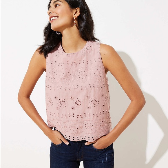 LOFT Tops - LOFT Eyelet Cropped Tank in Mauve